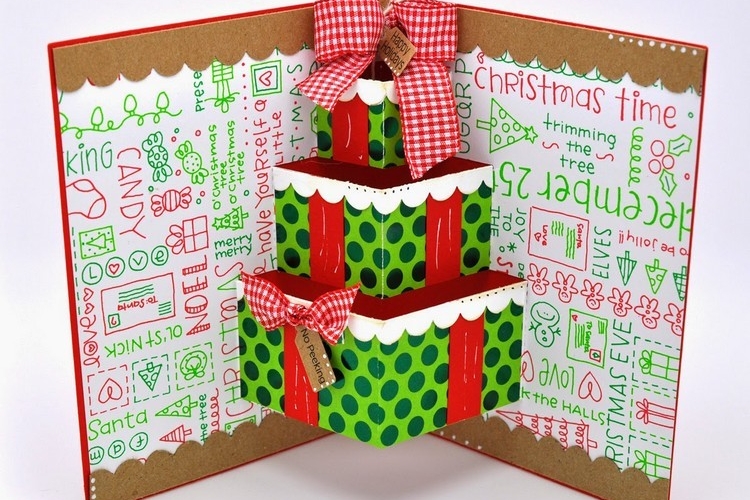 carte-pop-up-Noel-bo^tes-cadeaux-vert-rouge-noeud-dessins